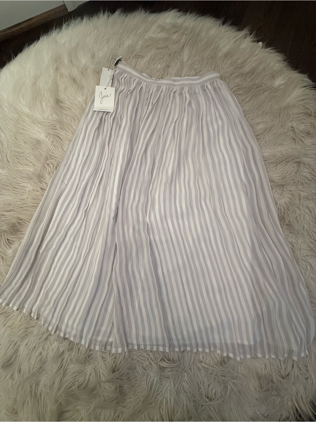 Joie Striped Pleated Midi Skirt In Light Gray And White - 100% Silk